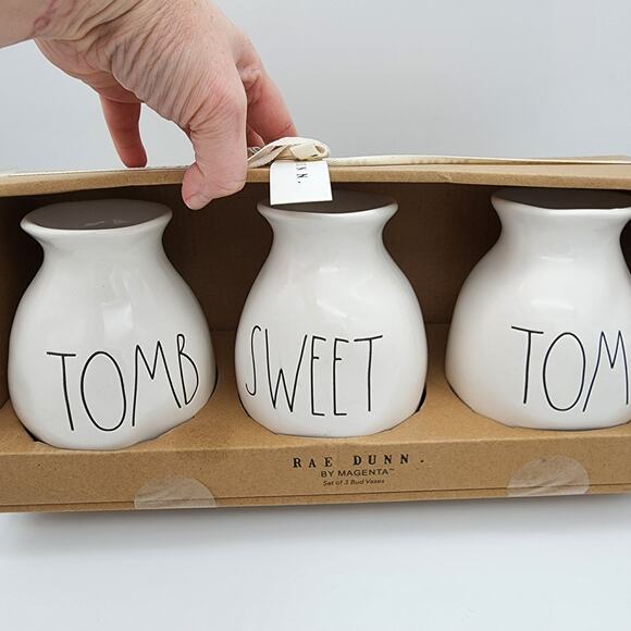 Rae Dunn Halloween Bud Vases 3 Piece Set Tomb Sweet Tomb Ivory Spooky Decor - Picture 7 of 9